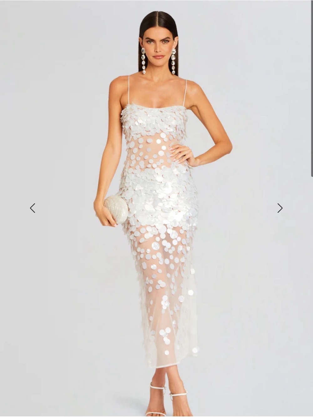 Retrofete Mischa Sequin Dress - White Sequin Strapless Midi Dress